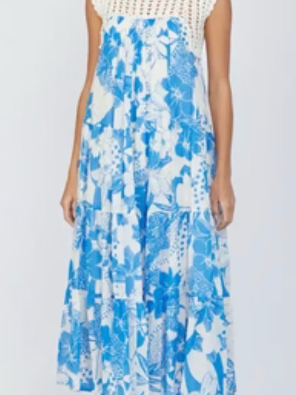 Fate Blue and White Floral Crochet Yoke Maxi Dress